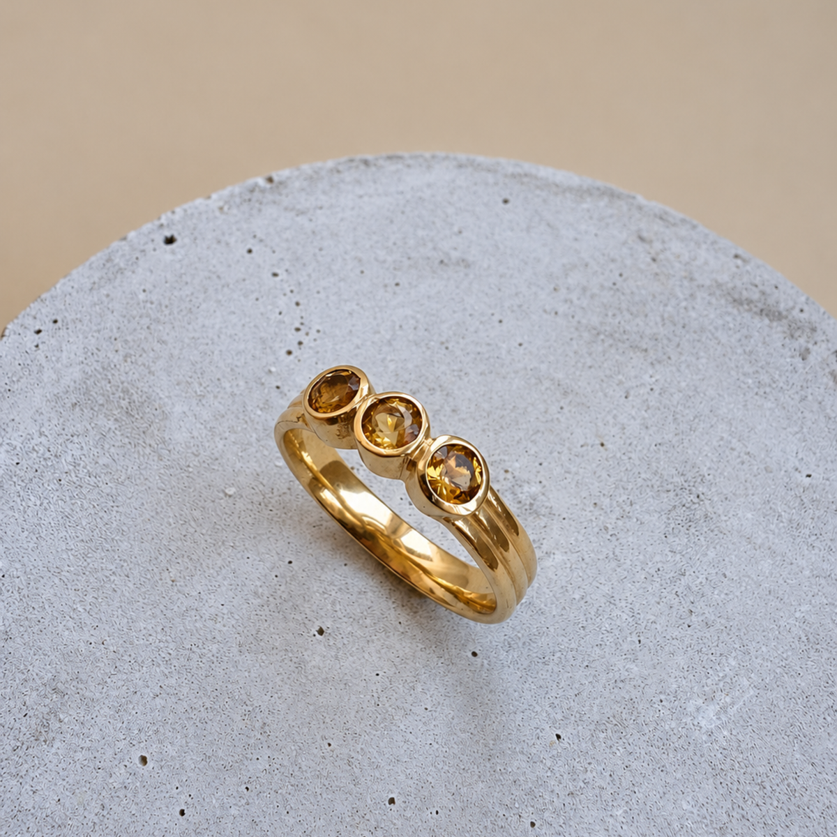 Anillo Trimarinas cuarzo citrino - Listo para enviar